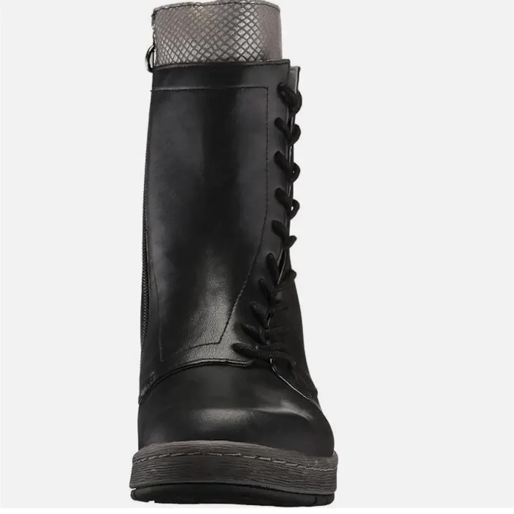 Jambu Chestnut Leather Boots 8.5 NWT Black Mid Calf Ankle Booties Lace Boho
